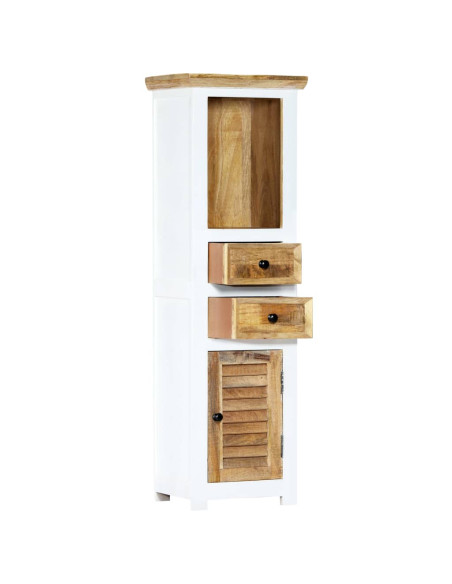 Credenza Bianca e Marrone 40x30x128 cm in Legno di Mango Grezzo