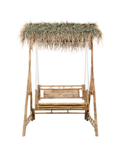Dondolo da Giardino 2 Posti Cuscini Foglie di Palma 202cm Bambù 2