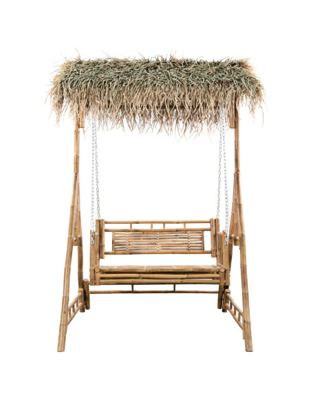 Dondolo da Giardino 2 Posti Cuscini Foglie di Palma 202cm Bambù