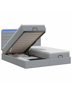 Letto Ottomano con Materasso e LED Grigio Chiaro 160 x 200 cm