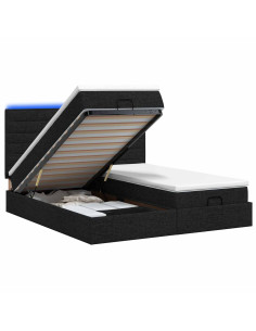 Letto Ottomano con Materasso e LED Nero 180 x 200 cm Tessuto