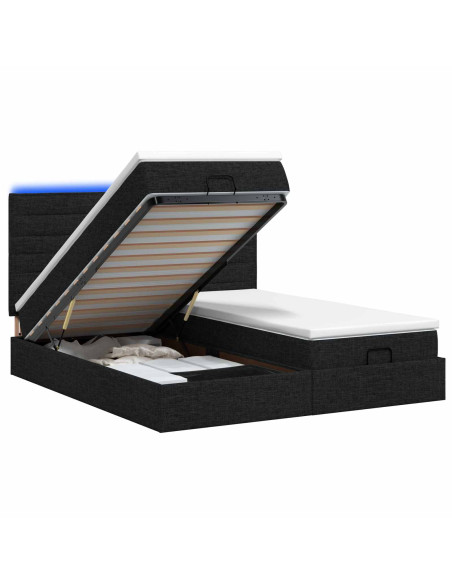 Letto Ottomano con Materasso e LED Nero 180 x 200 cm Tessuto