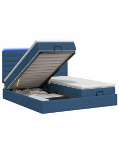 Letto Ottomano con Materasso e LED Blu 180 x 200 cm Tessuto