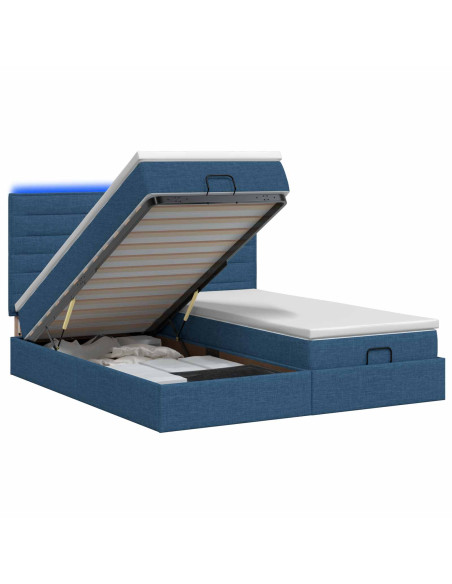 Letto Ottomano con Materasso e LED Blu 180 x 200 cm Tessuto