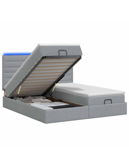 Letto Ottomano con Materasso e LED Grigio Chiaro 200 x 200 cm