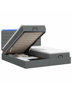 Letto Ottomano con Materasso e LED Grigio Scuro 200 x 200 cm