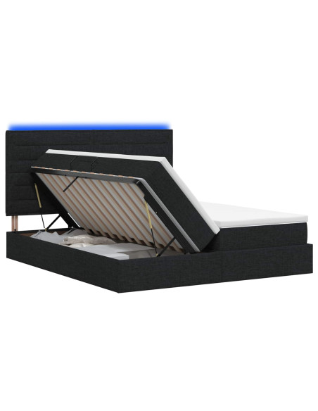 Letto con contenitore LED e materasso Nero 180 x 200 cm Tessuto