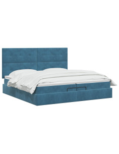 Letto Ottomano con Materasso e LED Blu scuro 200 x 200 cm 2