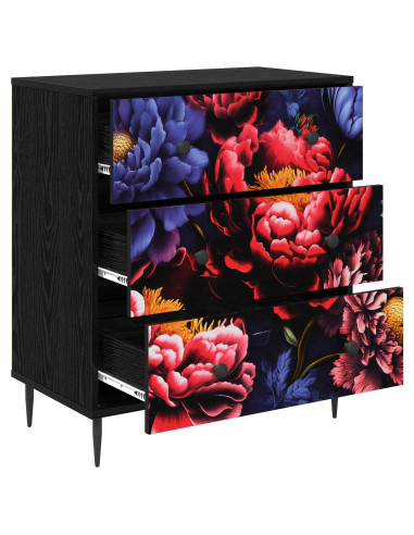 Cassettiera KIEL Stampa di peonia scura 66 x 36,5 x 76 cm