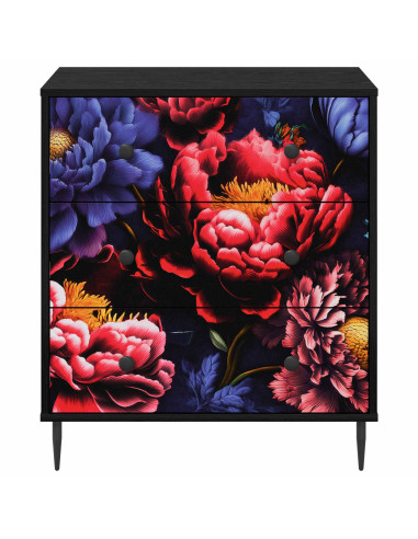 Cassettiera KIEL Stampa di peonia scura 66 x 36,5 x 76 cm