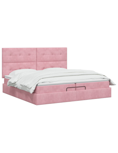 Letto Ottomano con Materasso e LED Rosa 200 x 200 cm Velluto