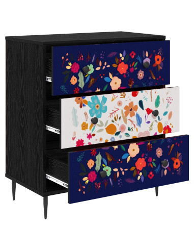 Cassettiera MAINZ Stampa floreale 66 x 36,5 x 76 cm Rovere Nero