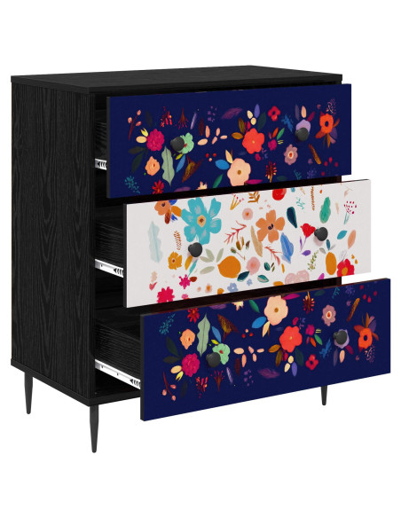 Cassettiera MAINZ Stampa floreale 66 x 36,5 x 76 cm Rovere Nero