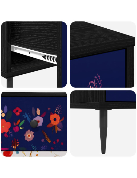 Cassettiera MAINZ Stampa floreale 66 x 36,5 x 76 cm Rovere Nero