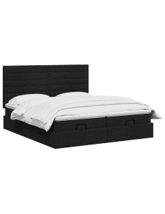 Letto Ottomano con Materasso e LED Nero 160 x 200 cm Tessuto 2