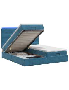 Letto Ottomano con Materasso e LED Blu scuro 180 x 200 cm