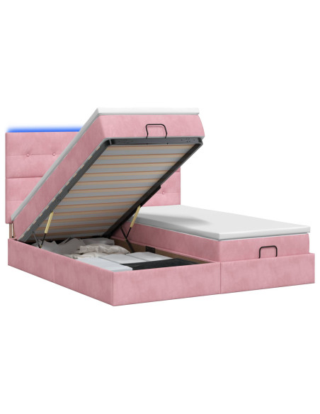 Letto Ottomano con Materasso e LED Rosa 180 x 200 cm Velluto