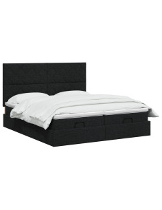 Letto Ottomano con Materasso e LED Nero 200 x 200 cm Tessuto 2