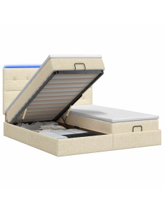 Letto Ottomano con Materasso e LED Crema 200 x 200 cm Tessuto
