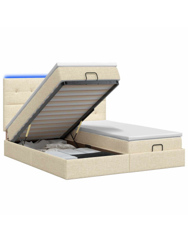 Letto Ottomano con Materasso e LED Crema 200 x 200 cm Tessuto