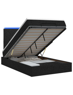Letto Ottomano con Materasso e LED Nero 120 x 200 cm Tessuto