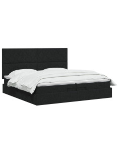 Letto Ottomano con Materasso e LED Nero 200 x 200 cm Tessuto 2