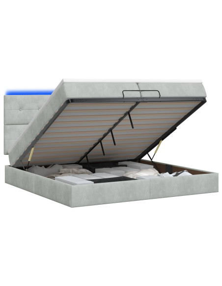 Letto Ottomano con Materasso e LED Grigio Chiaro 200 x 200 cm