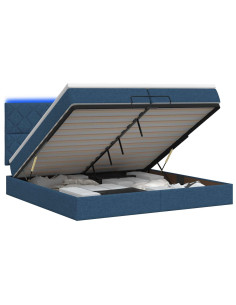 Letto Ottomano con Materasso e LED Blu 200 x 200 cm Tessuto