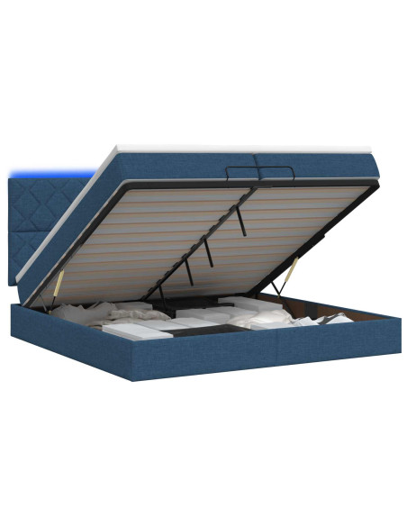Letto Ottomano con Materasso e LED Blu 200 x 200 cm Tessuto
