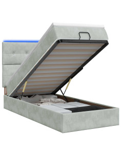 Letto Ottomano con Materasso e LED Grigio Chiaro 90 x 190 cm