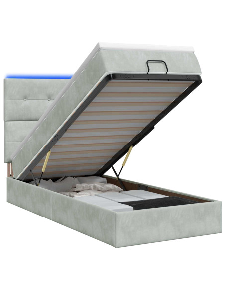 Letto Ottomano con Materasso e LED Grigio Chiaro 90 x 190 cm