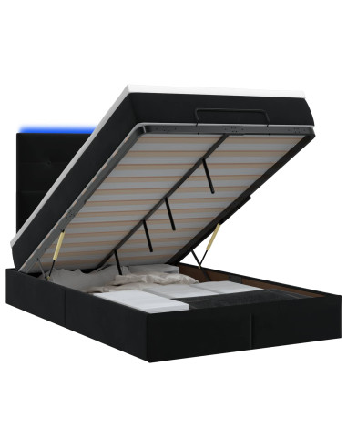Letto Ottomano con Materasso e LED Nero 120 x 200 cm Velluto
