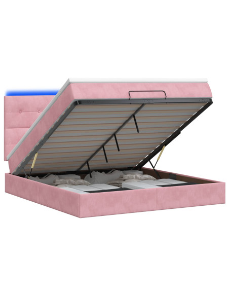 Letto Ottomano con Materasso e LED Rosa 140 x 200 cm Velluto