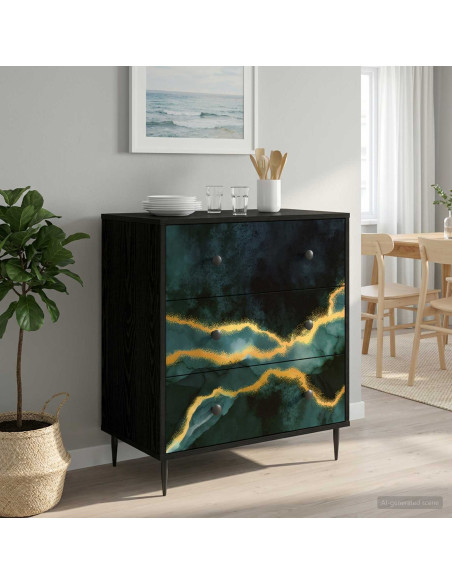 Cassettiera WIJHE Stampa in marmo turchese 66 x 36,5 x 76 cm