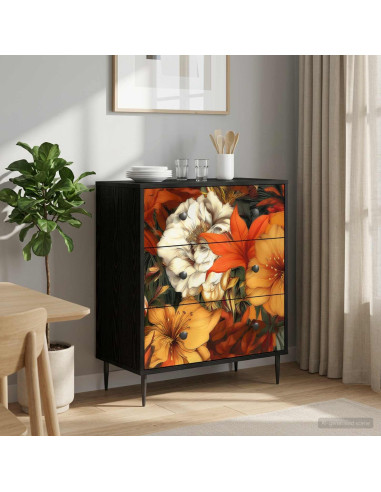 Cassettiera GENNEP stampa a gigli 66 x 36,5 x 76 cm Rovere Nero