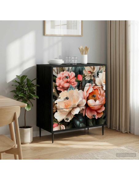 Cassettiera BORNE Stampa di peonia chiara 66 x 36,5 x 76 cm