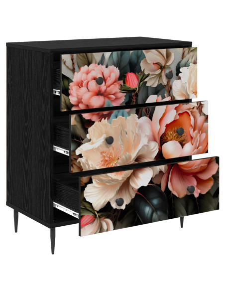Cassettiera BORNE Stampa di peonia chiara 66 x 36,5 x 76 cm