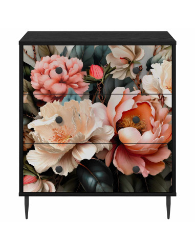 Cassettiera BORNE Stampa di peonia chiara 66 x 36,5 x 76 cm