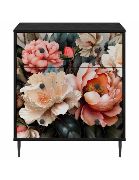 Cassettiera BORNE Stampa di peonia chiara 66 x 36,5 x 76 cm