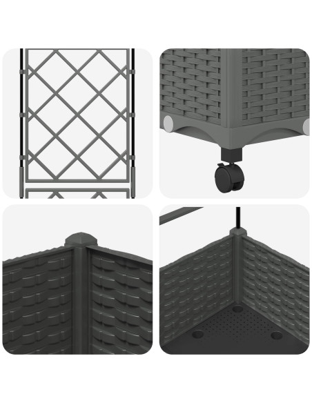 Vaso da giardino con grigliato e ruote Grigio Chiaro PP