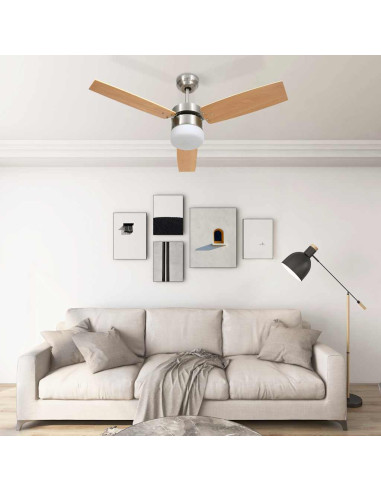 Ventilatore Soffitto Luce e Telecomando 108cm Marrone Chiaro