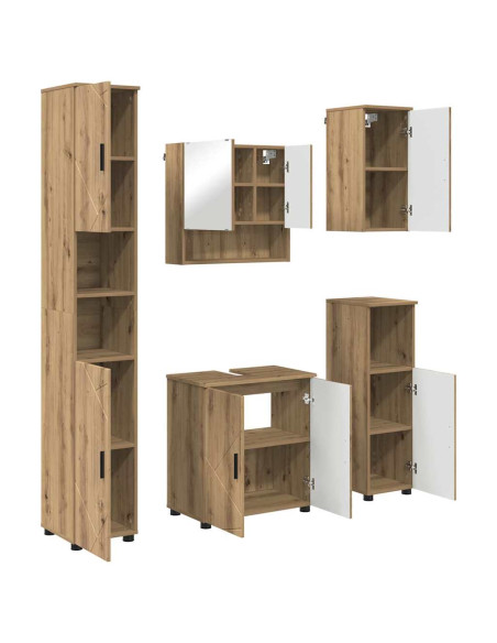 Set di mobili per il bagno 5 pz Rovere artigianale