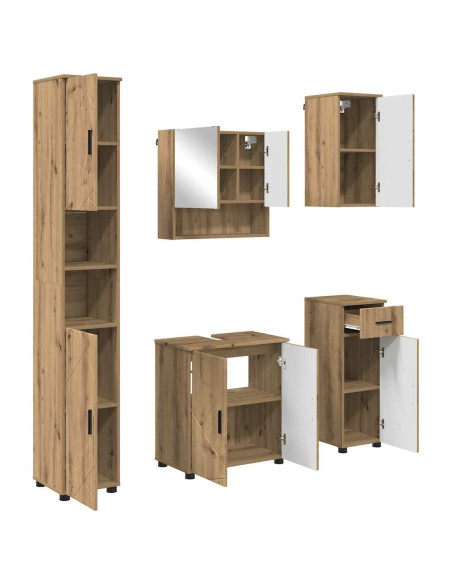 Set di mobili per il bagno 5 pz Rovere artigianale
