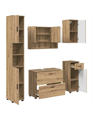 Set di mobili per il bagno 5 pz Rovere artigianale