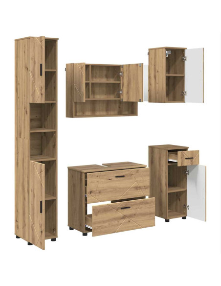 Set di mobili per il bagno 5 pz Rovere artigianale