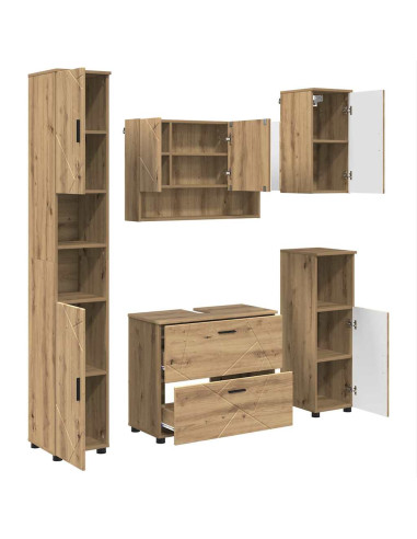 Set di mobili per il bagno 5 pz Rovere artigianale