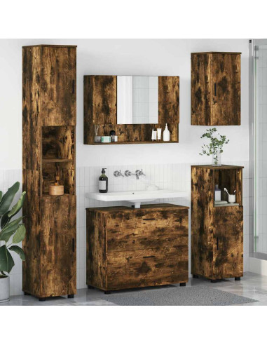 Set di mobili per il bagno 5 pz Rovere fumé 35 x 30 x 192 cm