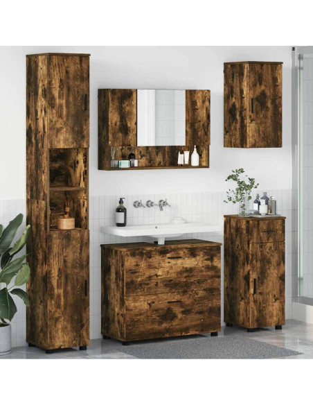 Set di mobili per il bagno 5 pz Rovere fumé 35 x 30 x 192 cm