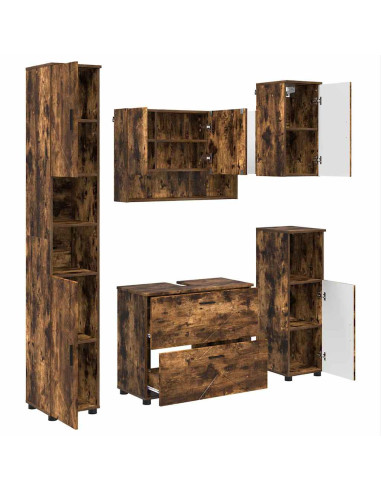 Set di mobili per il bagno 5 pz Rovere fumé 35 x 30 x 192 cm