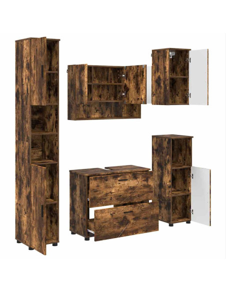 Set di mobili per il bagno 5 pz Rovere fumé 35 x 30 x 192 cm